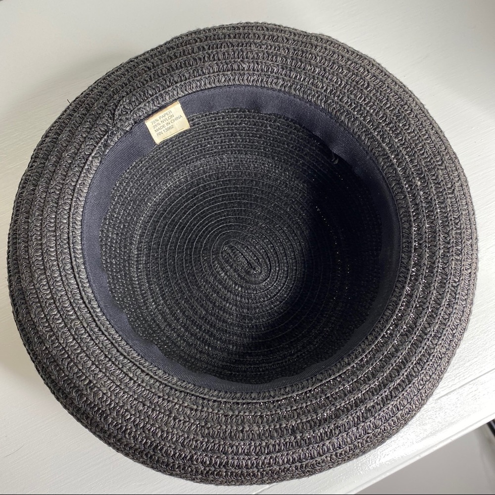 Black Raffia Boater Fedora Hat woven - Picture 7 of 8